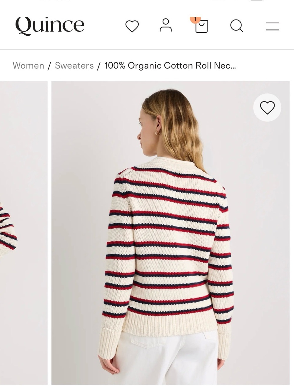 Quince women’s  cotton roll neck  Striped Knit Sweater with Red & navy New ! - Picture 3 of 7